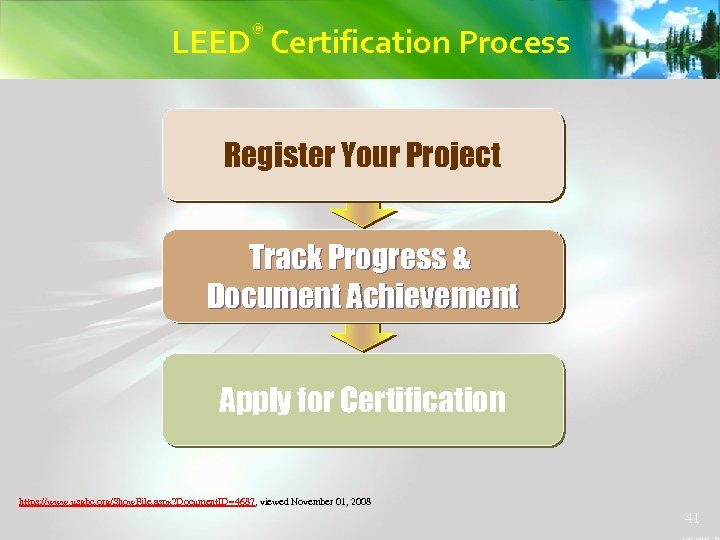 ® LEED Certification Process Register Your Project Track Progress & Document Achievement Apply for