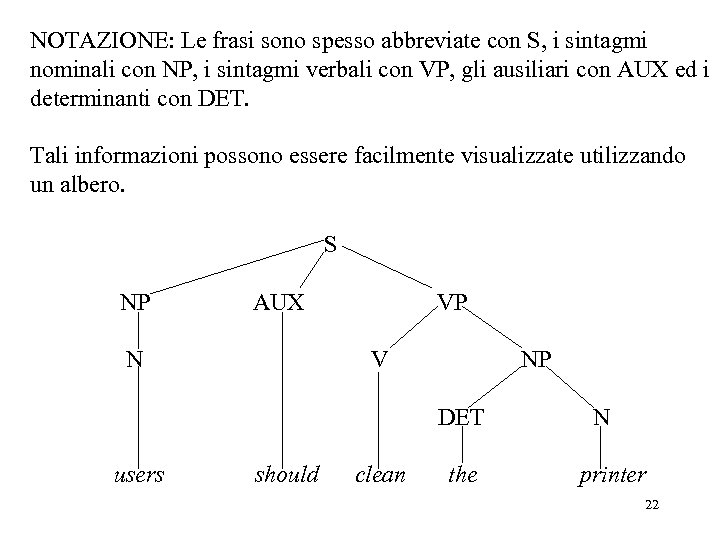 NOTAZIONE: Le frasi sono spesso abbreviate con S, i sintagmi nominali con NP, i