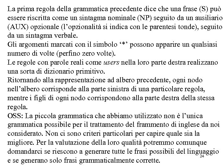 La prima regola della grammatica precedente dice che una frase (S) può essere riscritta
