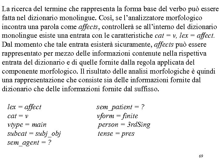 La ricerca del termine che rappresenta la forma base del verbo può essere fatta