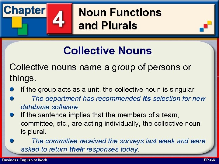 Noun Functions and Plurals Collective Nouns Collective nouns name a group of persons or