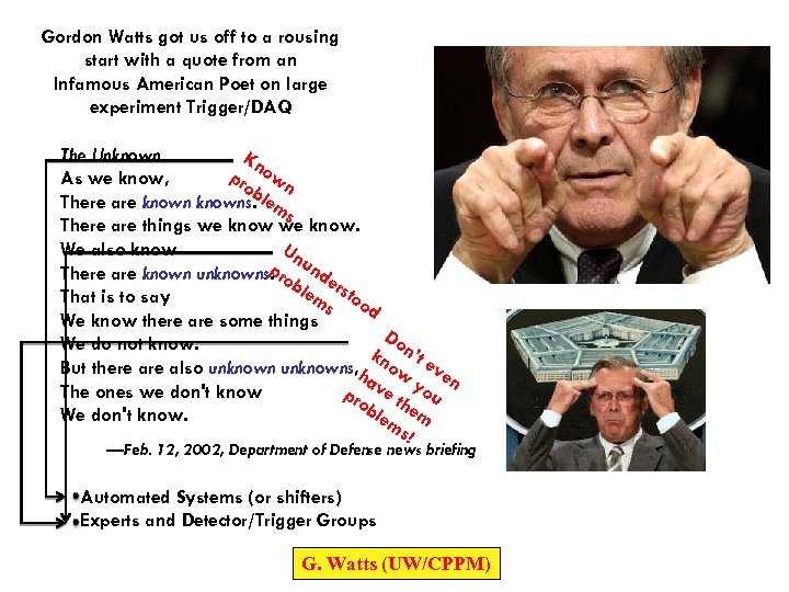 Gordon Watts got us off to a rousing start with a quote from an