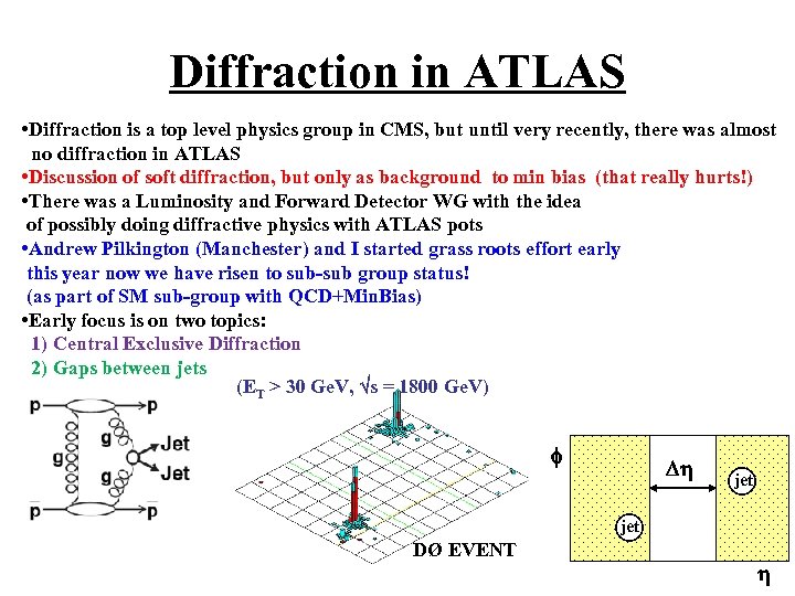 Diffraction in ATLAS • Diffraction is a top level physics group in CMS, but