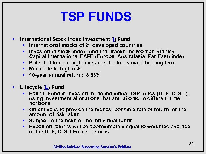 TSP FUNDS • International Stock Index Investment (I) Fund • International stocks of 21