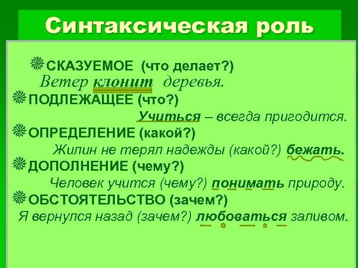 Ничем синтаксическая роль в предложении. Синтаксическая роль сказуемого. Синтаксическая роль обстоятельства. Синтаксическая функция. Синтаксическая роль частей речи.