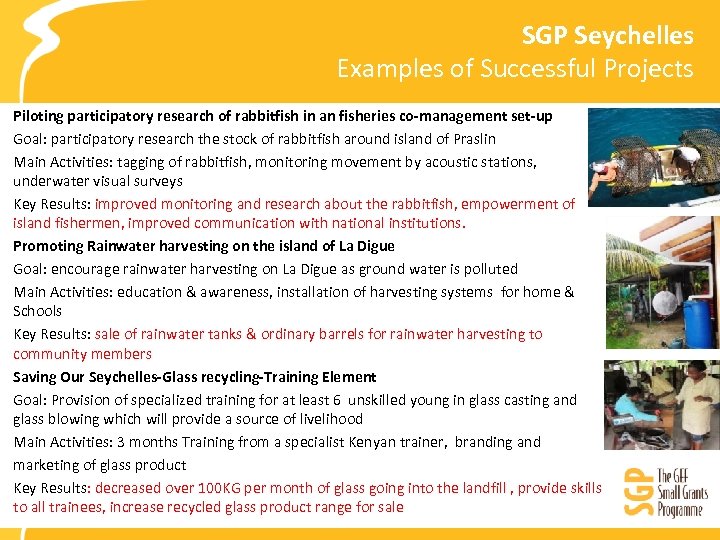 SGP Seychelles Examples of Successful Projects Piloting participatory research of rabbitfish in an fisheries