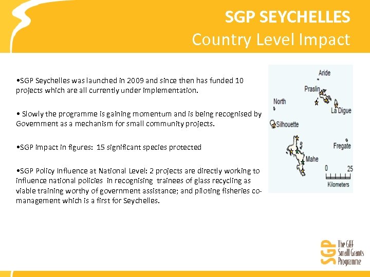 SGP SEYCHELLES Country Level Impact • SGP Seychelles was launched in 2009 and since