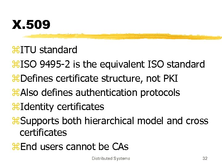 X. 509 z. ITU standard z. ISO 9495 -2 is the equivalent ISO standard