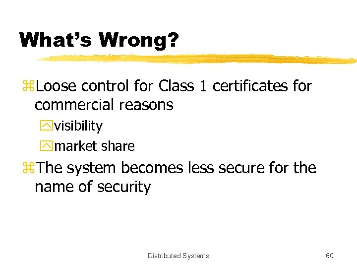 What’s Wrong? z. Loose control for Class 1 certificates for commercial reasons yvisibility ymarket