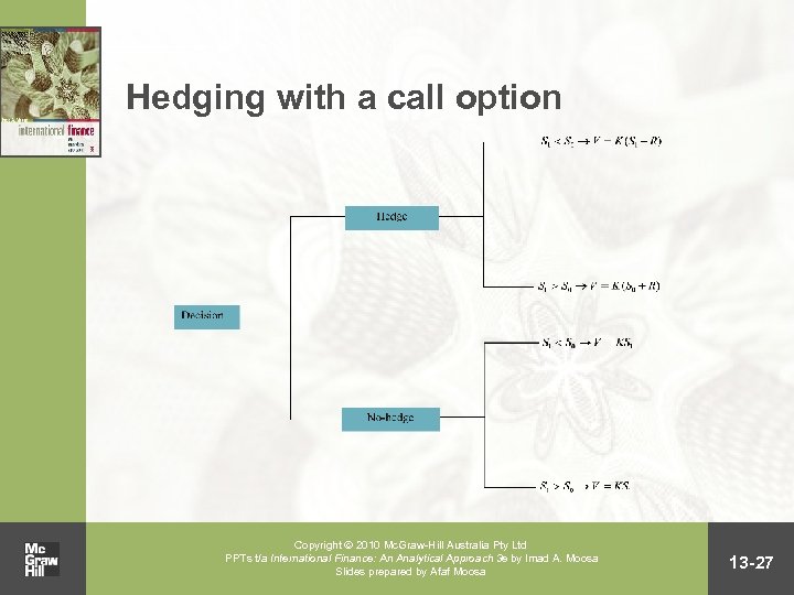 Hedging with a call option Copyright 2010 Mc. Graw-Hill Australia Pty Ltd PPTs t/a