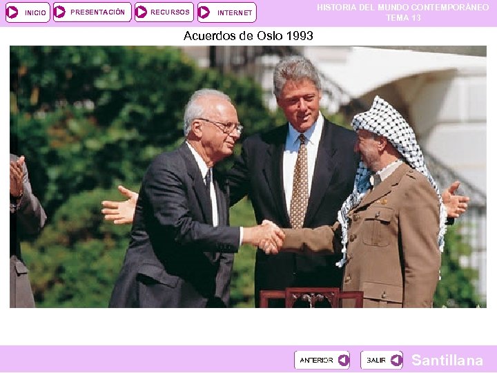 INICIO PRESENTACIÓN RECURSOS INTERNET HISTORIA DEL MUNDO CONTEMPORÁNEO TEMA 13 Acuerdos de Oslo 1993