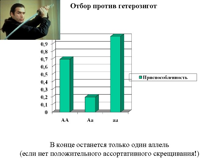Отбор против гетерозигот В конце останется только один аллель (если нет положительного ассортативного скрещивания!)