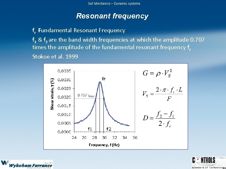 Soil Mechanics – Dynamic systems Resonant frequency fr Fundamental Resonant Frequency Shear strain, g