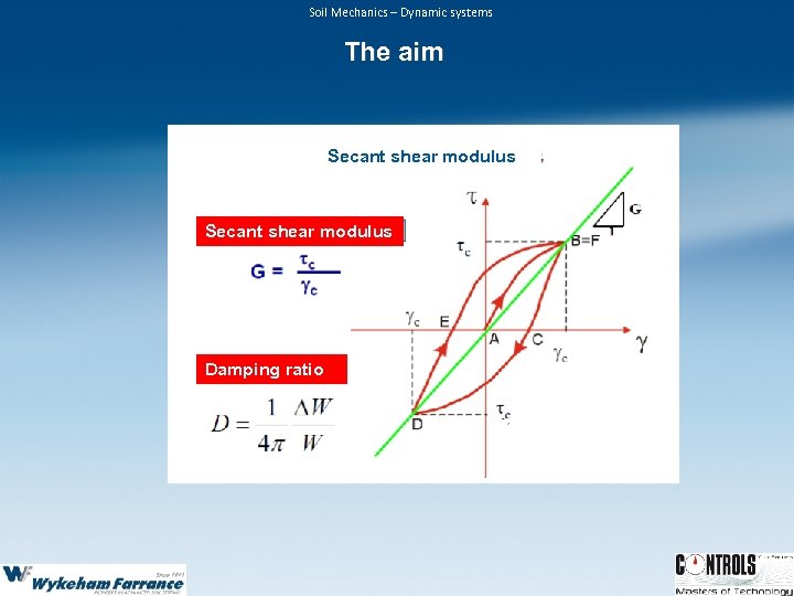 Soil Mechanics – Dynamic systems The aim Secant shear modulus Damping ratio 