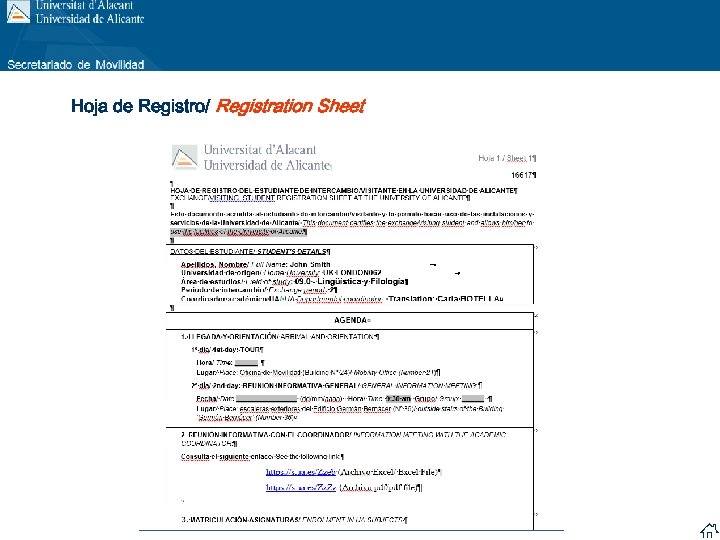 Hoja de Registro/ Registration Sheet 