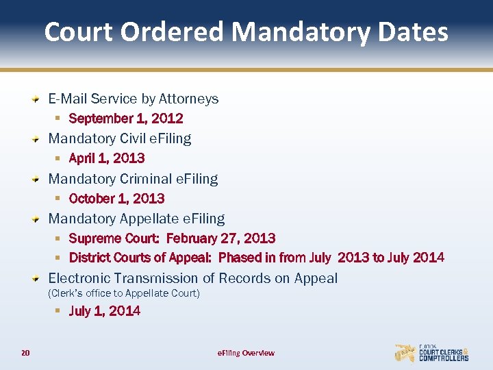 Court Ordered Mandatory Dates E-Mail Service by Attorneys § September 1, 2012 Mandatory Civil