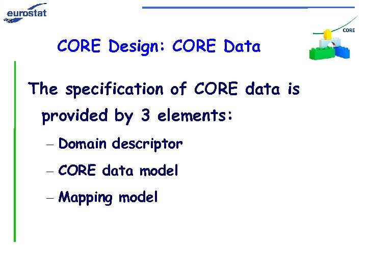 CORE Design: CORE Data The specification of CORE data is provided by 3 elements: