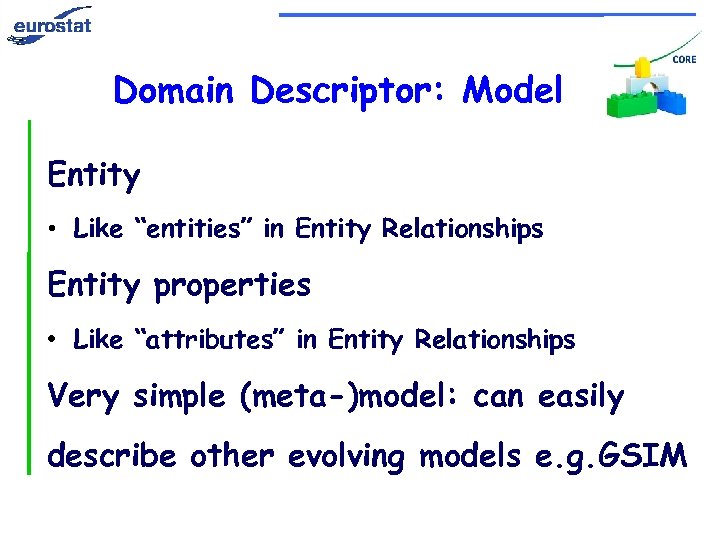 Domain Descriptor: Model Entity • Like “entities” in Entity Relationships Entity properties • Like