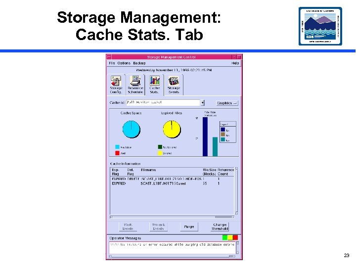 Storage Management: Cache Stats. Tab 23 