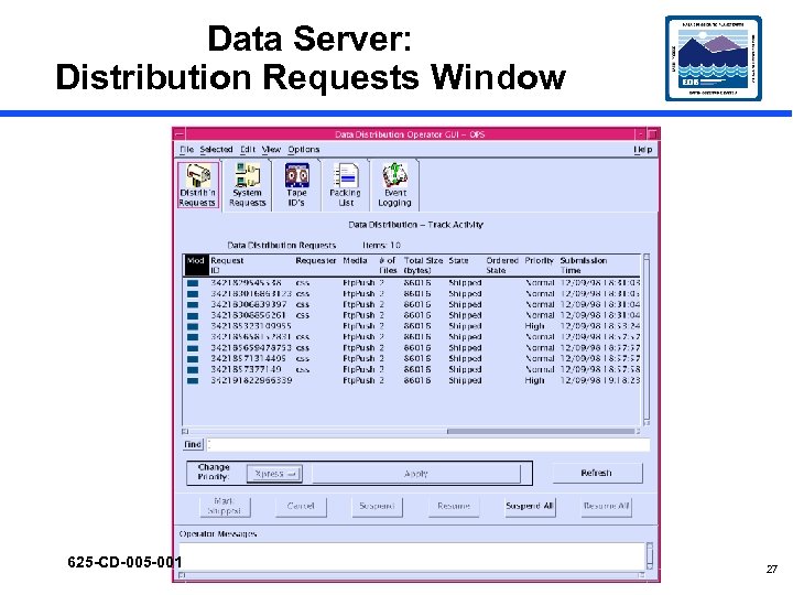 Data Server: Distribution Requests Window 625 -CD-005 -001 27 