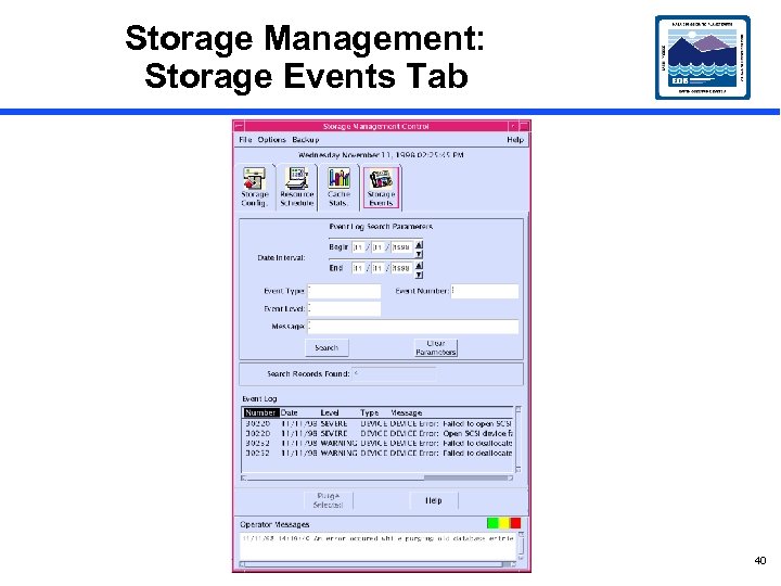 Storage Management: Storage Events Tab 40 