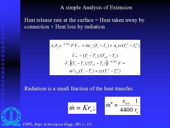 A simple Analysis of Extension Heat release rate at the surface = Heat taken
