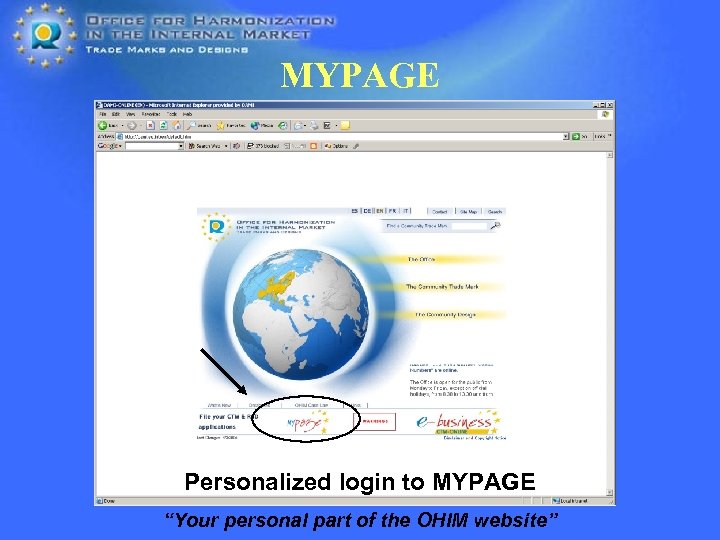 MYPAGE Personalized login to MYPAGE “Your personal part of the OHIM website” 
