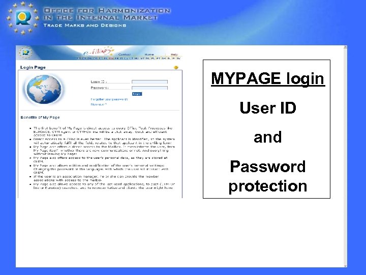 MYPAGE login User ID and Password protection 