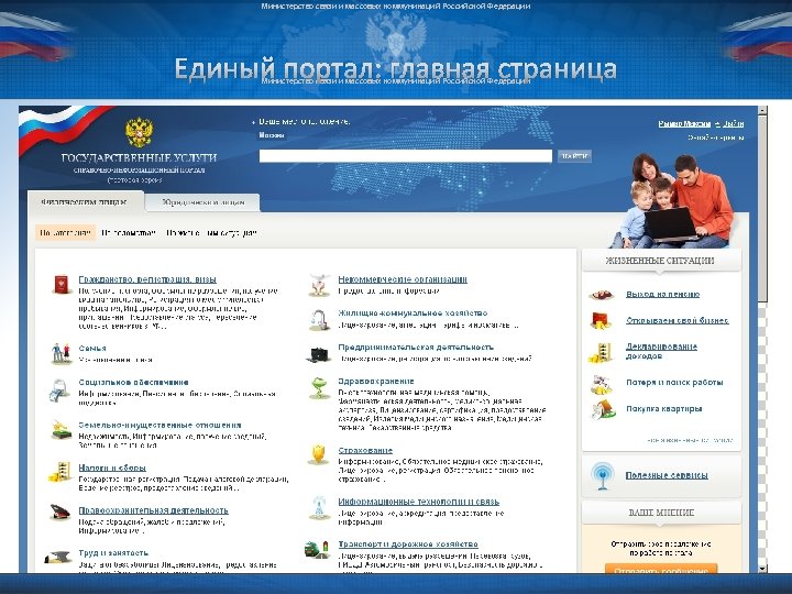 Министерство связи и массовых коммуникаций Российской Федерации Единый портал: главная страница Министерство связи и
