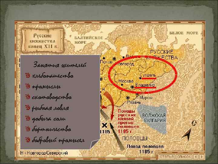 Занятия жителей хлебопашество промыслы скотоводство рыбная ловля добыча соли бортничество бобровый промысел 