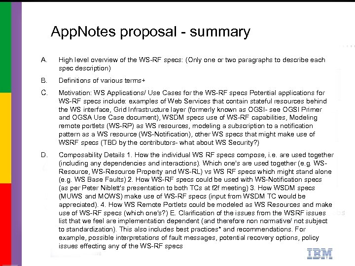 App. Notes proposal - summary A. High level overview of the WS-RF specs: (Only
