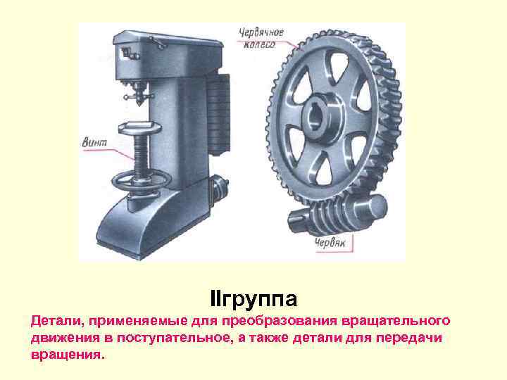 IIгруппа Детали, применяемые для преобразования вращательного движения в поступательное, а также детали для передачи