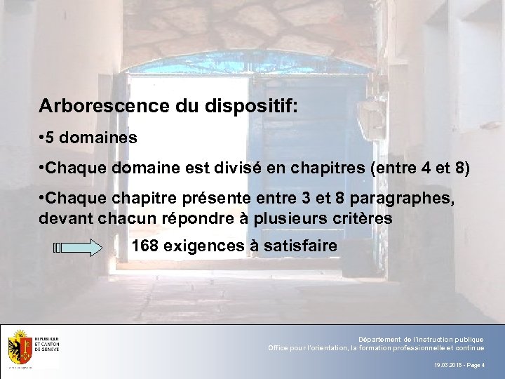 Texte Arborescence du dispositif: § Texte à puce • 5 domaines • Chaque domaine