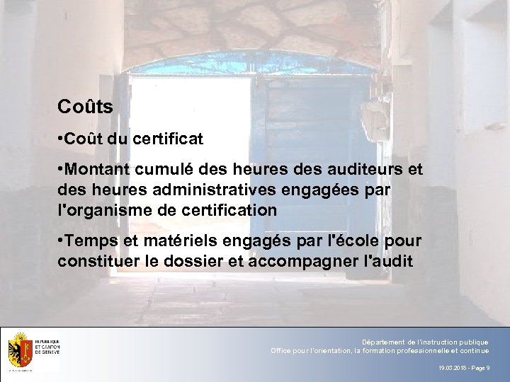 Texte Coûts § Texte à puce • Coût du certificat • Montant cumulé des