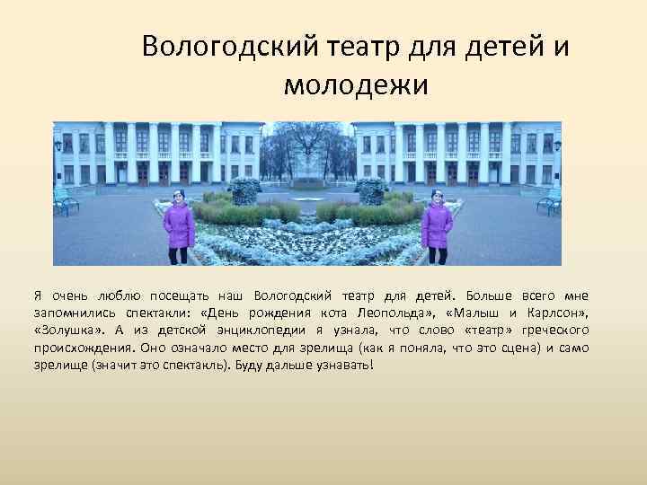 Вологодский театр для детей и молодежи Я очень люблю посещать наш Вологодский театр для