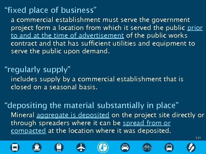 “fixed place of business” a commercial establishment must serve the government project form a
