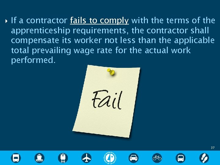  If a contractor fails to comply with the terms of the apprenticeship requirements,