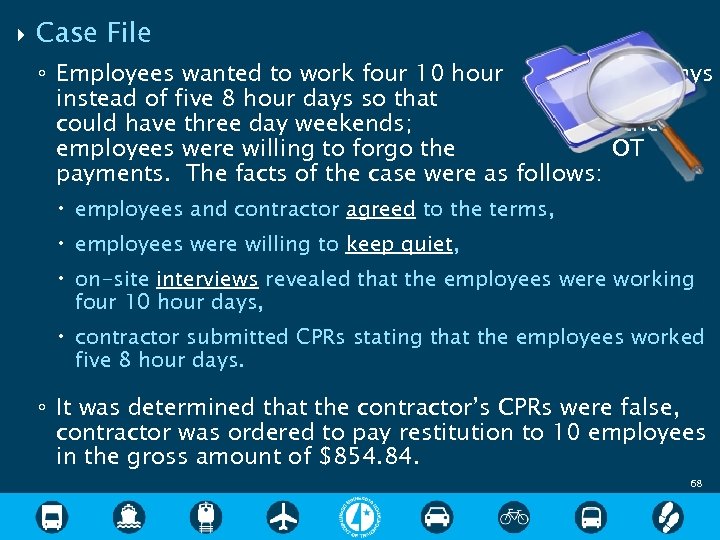  Case File ◦ Employees wanted to work four 10 hour days instead of