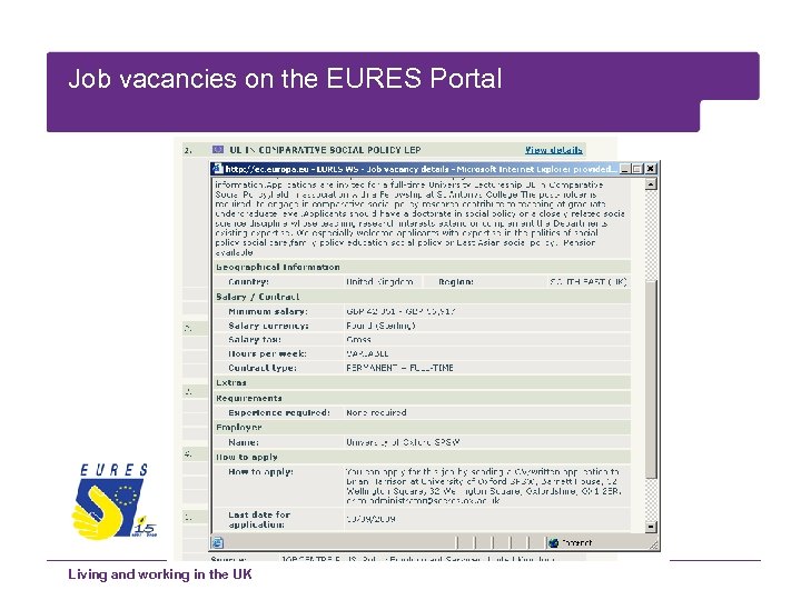 Job vacancies on the EURES Portal Living and working in the UK 