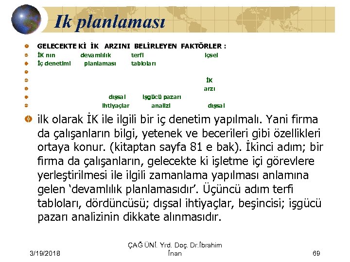 Ik planlaması GELECEKTE Kİ İK ARZINI BELİRLEYEN FAKTÖRLER : İK nın devamlılık terfi içsel