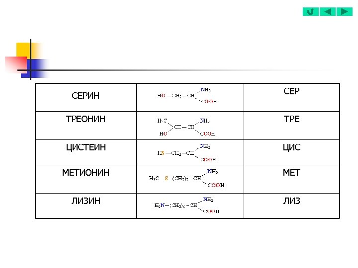 СЕРИН СЕР ТРЕОНИН ТРЕ ЦИСТЕИН ЦИС МЕТИОНИН МЕТ ЛИЗИН ЛИЗ 