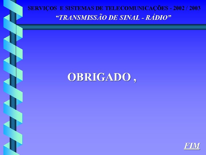 SERVIÇOS E SISTEMAS DE TELECOMUNICAÇÕES - 2002 / 2003 “TRANSMISSÃO DE SINAL - RÁDIO”