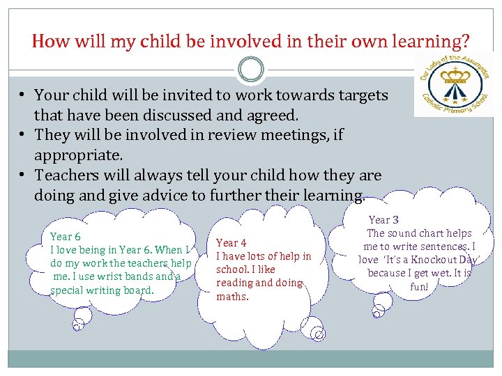 How will my child be involved in their own learning? • Your child will