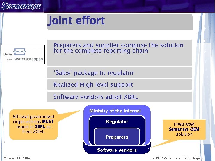 Joint effort Preparers and supplier compose the solution for the complete reporting chain ‘Sales’