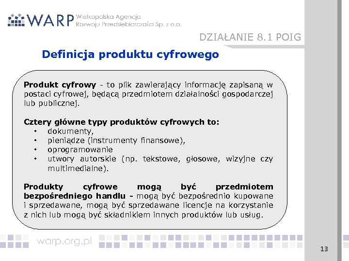 DZIAŁANIE 8. 1 POIG Definicja produktu cyfrowego Produkt cyfrowy - to plik zawierający informację
