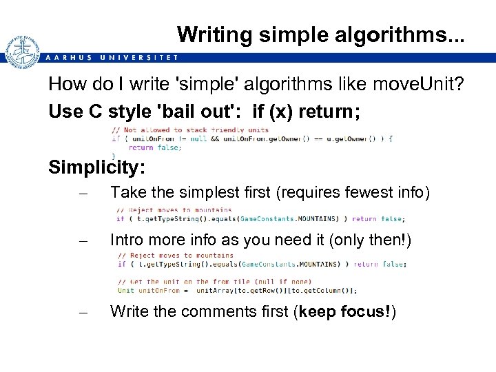 Writing simple algorithms. . . How do I write 'simple' algorithms like move. Unit?