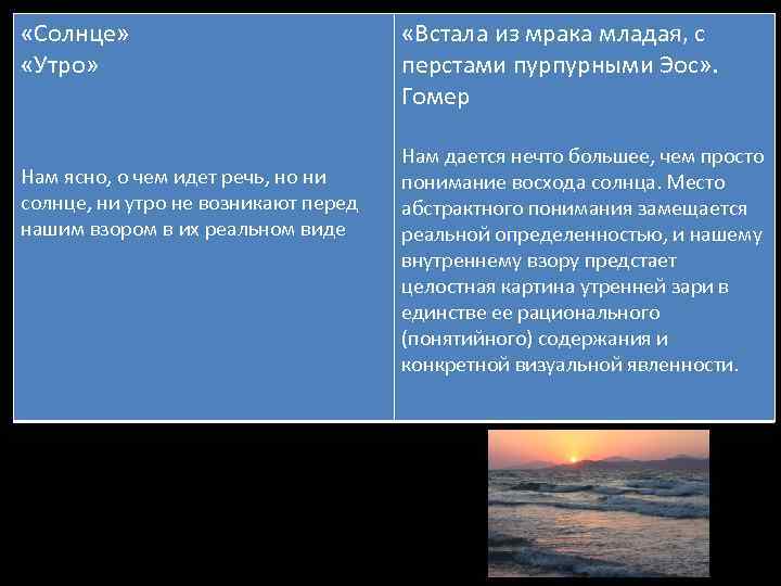  «Солнце» «Утро» Нам ясно, о чем идет речь, но ни солнце, ни утро