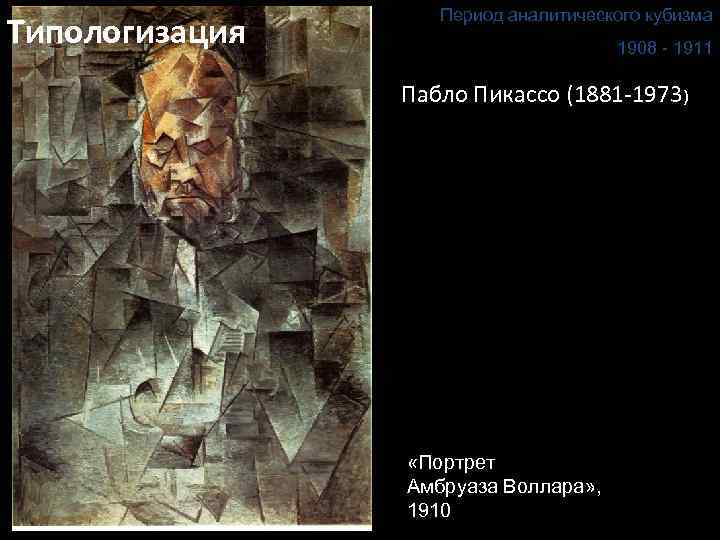 Типологизация Период аналитического кубизма 1908 - 1911 Пабло Пикассо (1881‐ 1973) «Портрет Амбруаза Воллара»