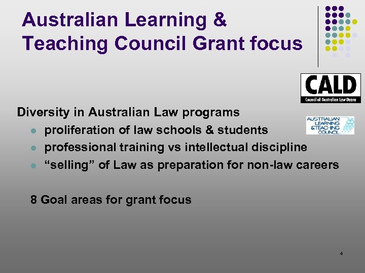 Australian Learning & Teaching Council Grant focus Diversity in Australian Law programs l proliferation