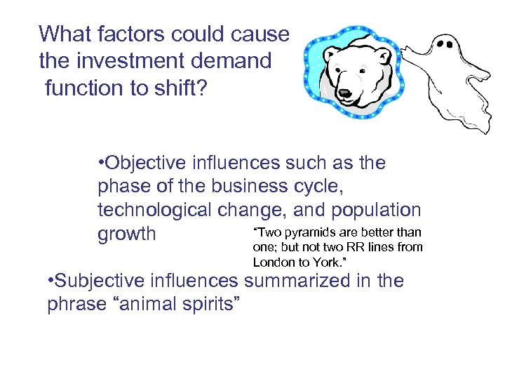 What factors could cause the investment demand function to shift? • Objective influences such